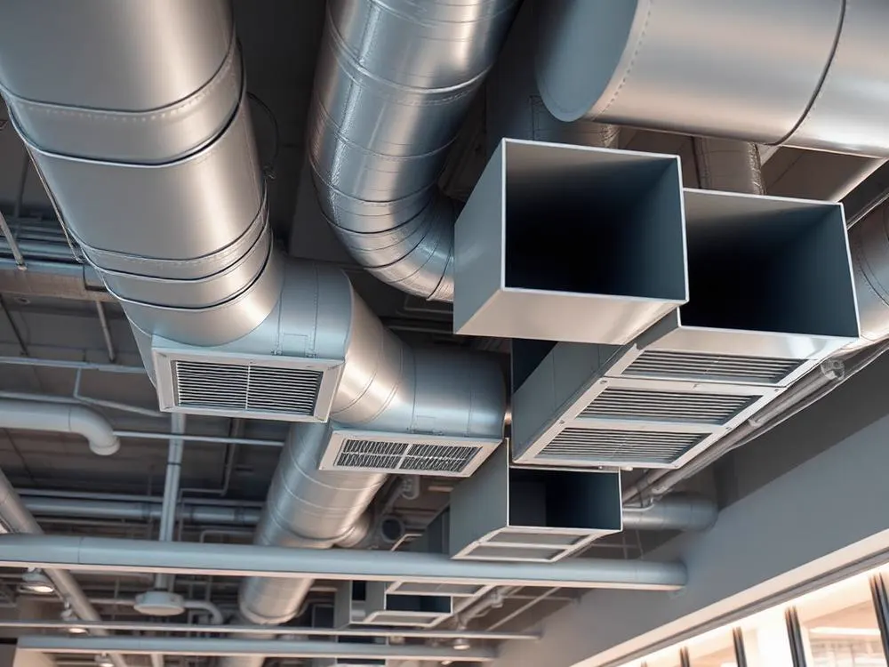 Illustrative image of an insulated ductable HVAC system above a false ceiling